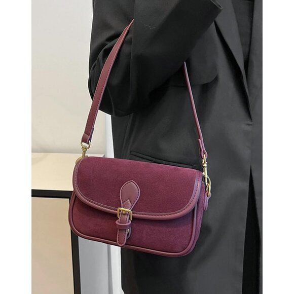 Suede Shoulder Bag Small Tote Crossbody Purse Women Retro Clutch Handbag - Picture 2 of 7